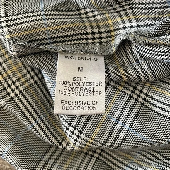 Gray Plaid Top Red Floral Embroidery Short Sleeve Casual Blouse by THML medium - Picture 8 of 8